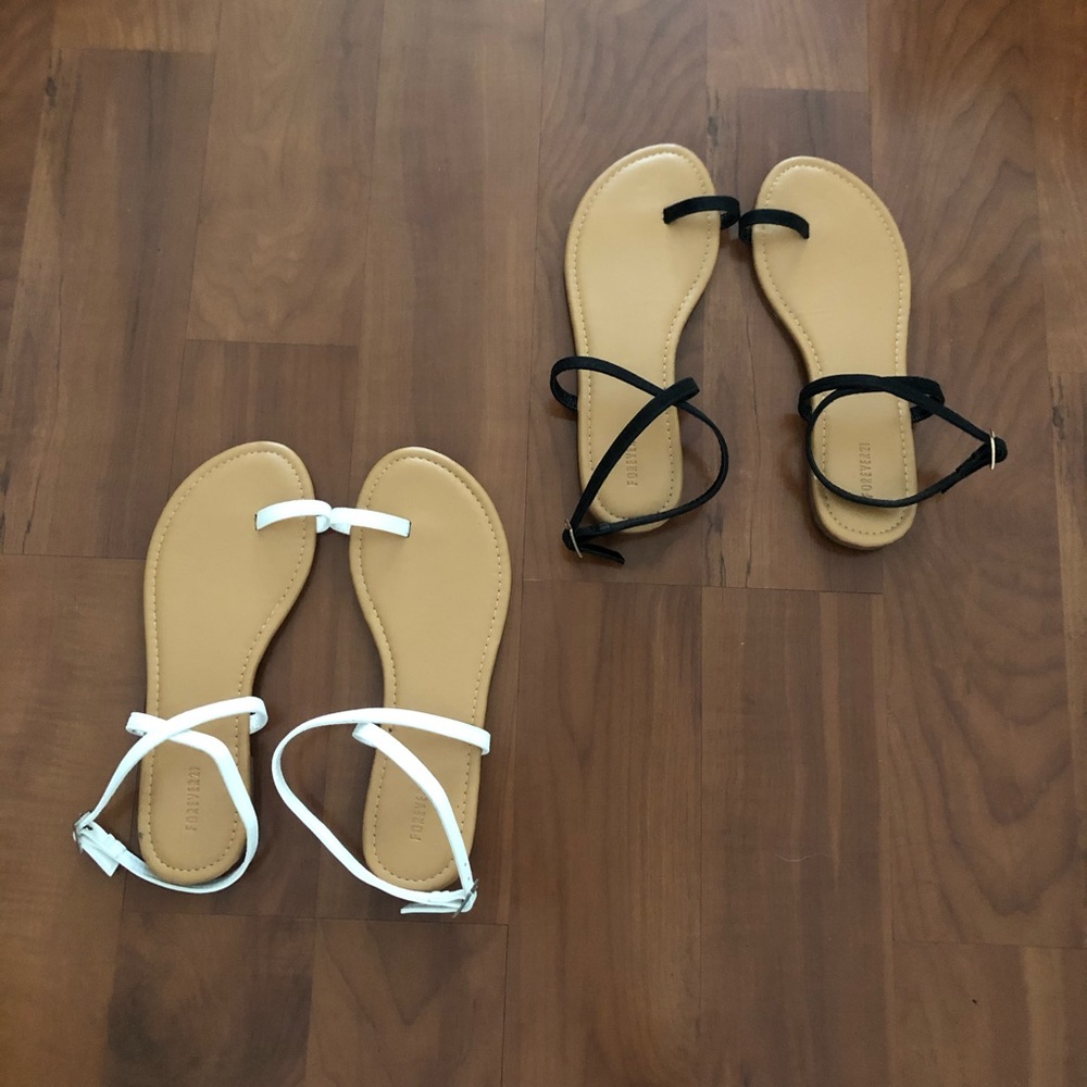 Two;Black and white ankle strap sandals